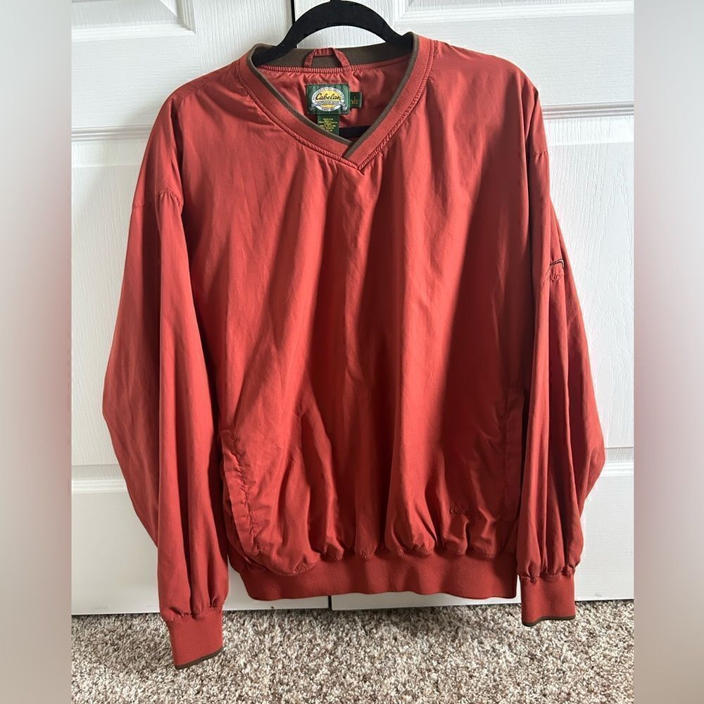 Cabela’s Men’s Rust Orange Outdoor V-neck Long Sleeve Pullover Shirt Size Large